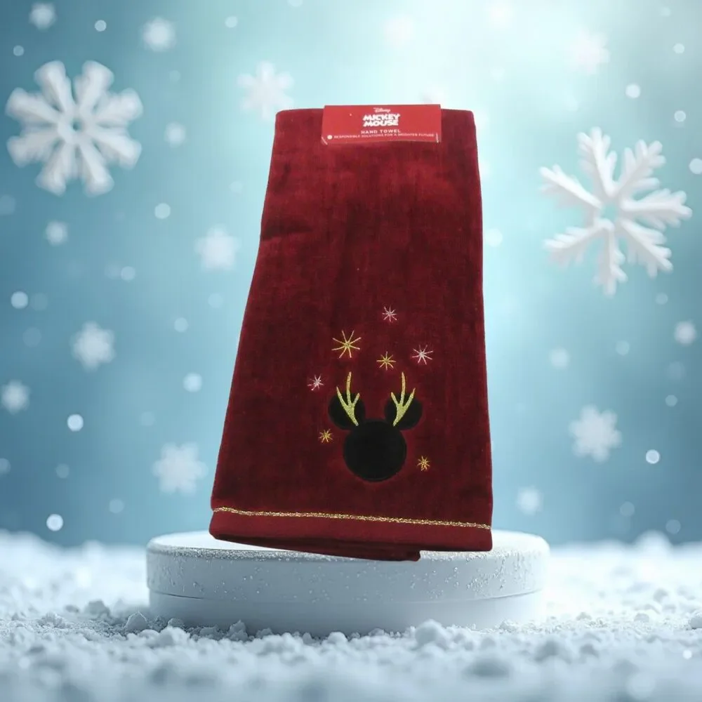 Disney Mickey Mouse Reindeer Antlers Christmas Holiday Embroidered Hand Towel